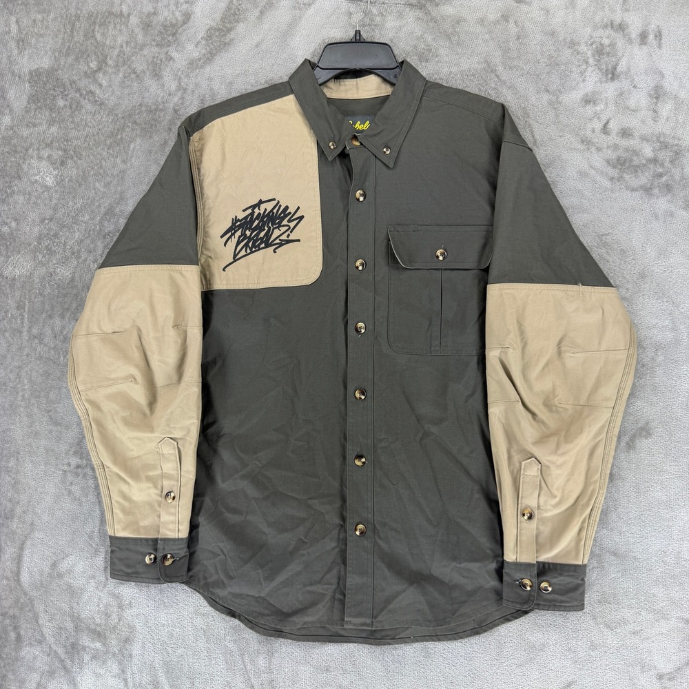 Cabelas x Bread Mens Large Shooting‎ Shirt Olive Cotton Button Down Long Sleeve